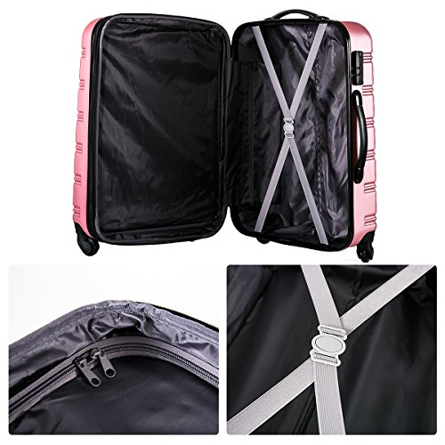 Flieks Hartschalen Handgepäck Reisekoffer Trolley Koffer mit 4 Rollen und Zahlenschloss, XL-L-M(L, Pink) - 8