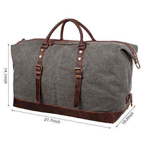 S-ZONE Größere Version Vintage Segeltuch Canvas Leder Unisex Handgepäck Reisetasche Sporttasche für Reise am Wochenend Urlaub 52 Liter Aktualisiert Updated (Grau) - 2