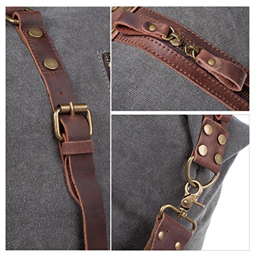 S-ZONE Größere Version Vintage Segeltuch Canvas Leder Unisex Handgepäck Reisetasche Sporttasche für Reise am Wochenend Urlaub 52 Liter Aktualisiert Updated (Grau) - 5
