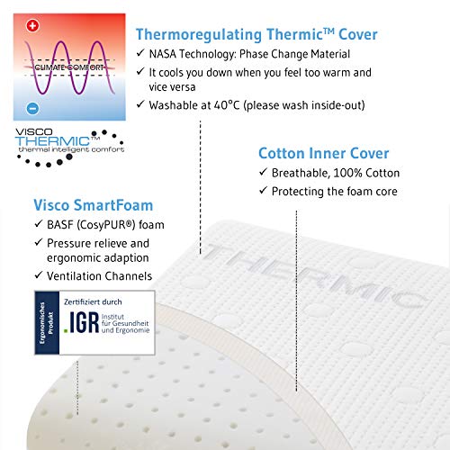 Reisekissen VOLAR | Nackenkissen aus Visco-Schaum | Orthopädisches HWS Nackenstützkissen mit thermoregulierendem Bezug | Kleines Kopfkissen für Reisen im Auto, Flugzeug, Zug, 40x25x10 cm - 3