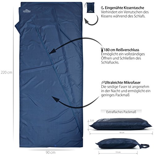 Outdoro Hüttenschlafsack, Ultra-Leichter Reise-Schlafsack, nur 200 g aus Mikrofaser, dünn & klein, Inlett, Travel-Sheet - 2