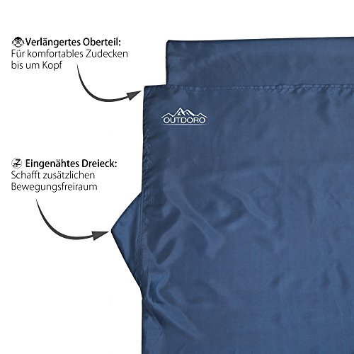 Outdoro Hüttenschlafsack, Ultra-Leichter Reise-Schlafsack, nur 200 g aus Mikrofaser, dünn & klein, Inlett, Travel-Sheet - 5